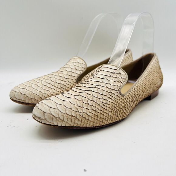 M Gemi Loafers Womens 7 Off White Snake Print Smoking Venetian Flats Italy Shoes - Picture 3 of 11